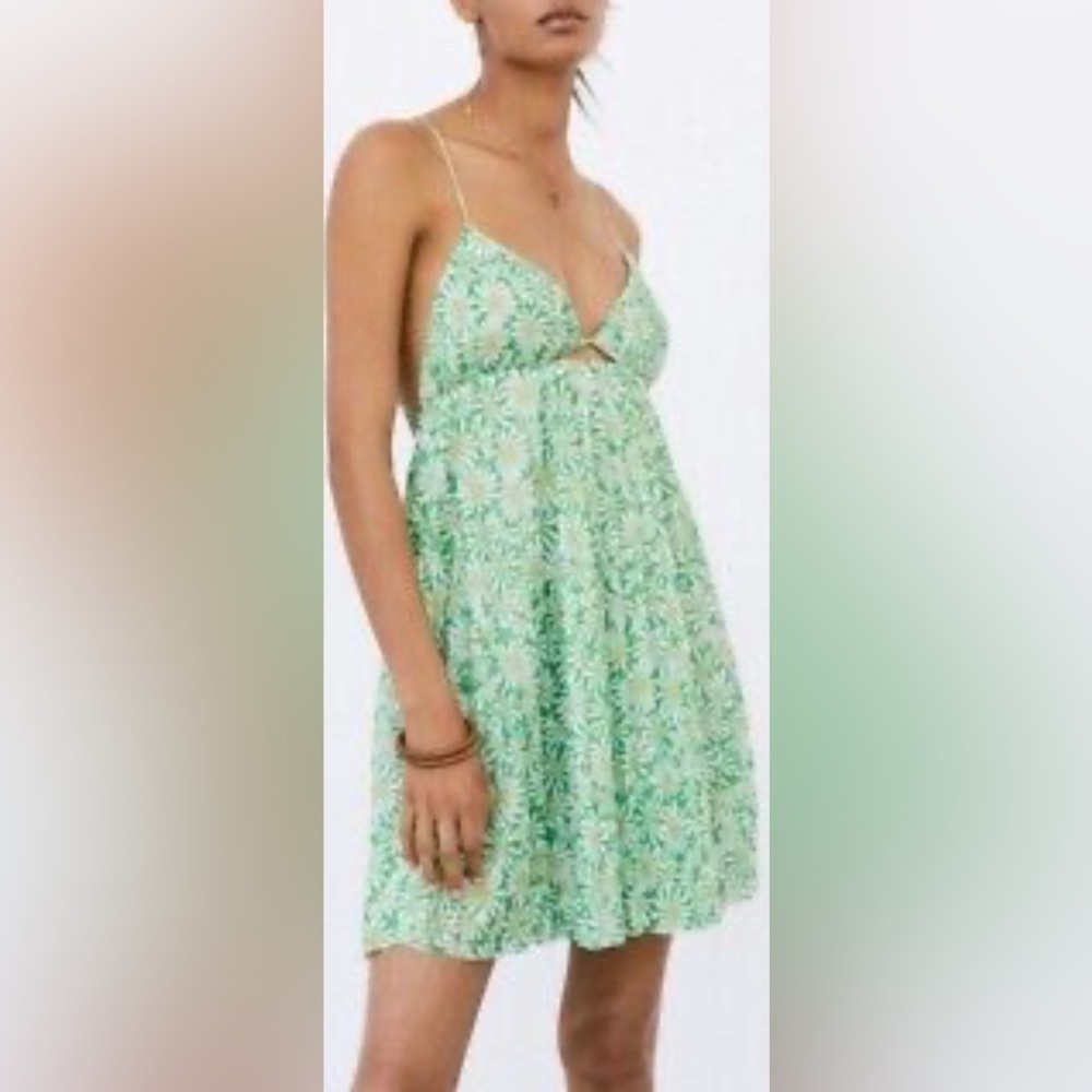 Zara Green Floral Cut Out Open Back Mini Dress Size S